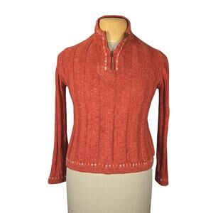 Woolrich Womens S Sweater Rust Wool Blend Quarter Zip Mock Neck Outdoor Knit